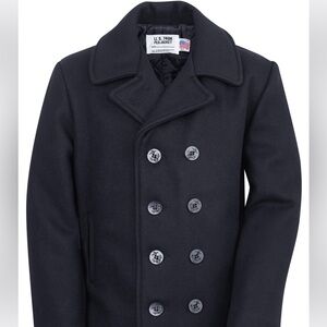 Vintage Navy Pea Jacket, Black wool